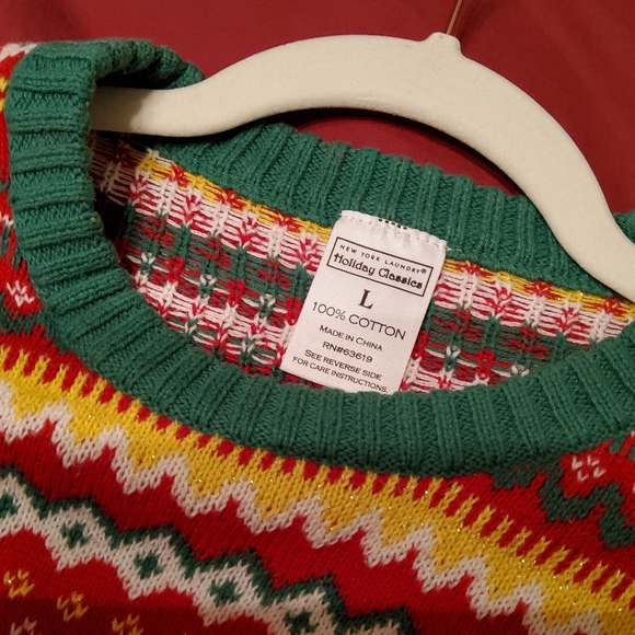 Holiday sweater EUC, Sz L, comfy cotton, roomy chest 44", L 26" - Picture 7 of 9